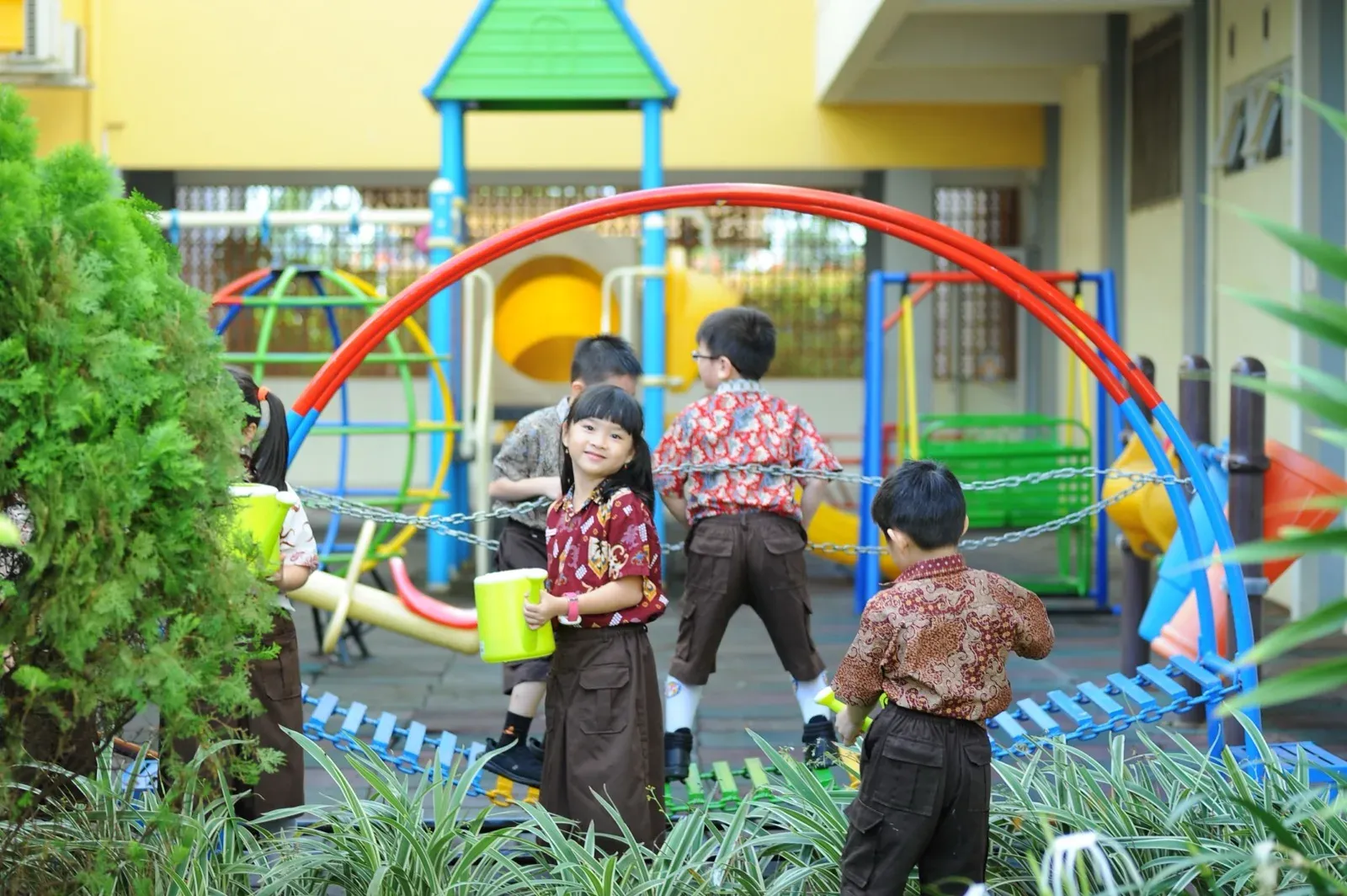 Children playing at an outdoor playground