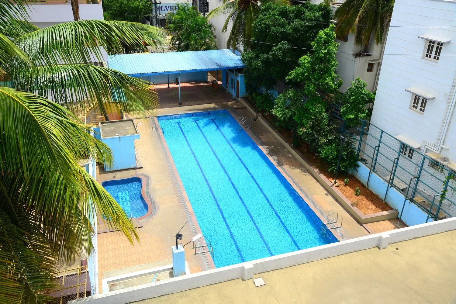 An aerial view of the school swimming pool