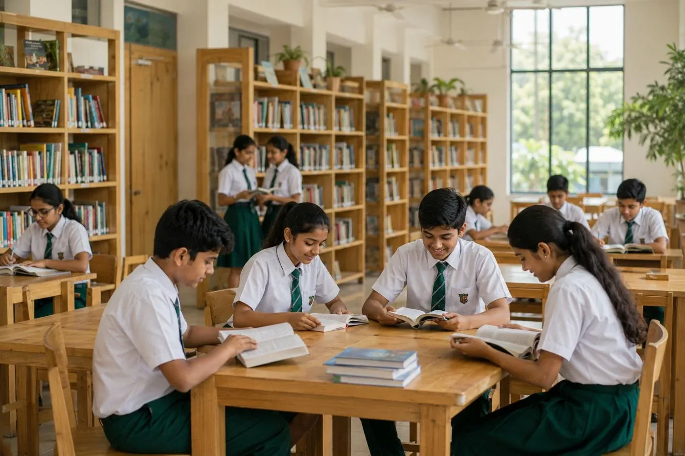 Students reading in the school library