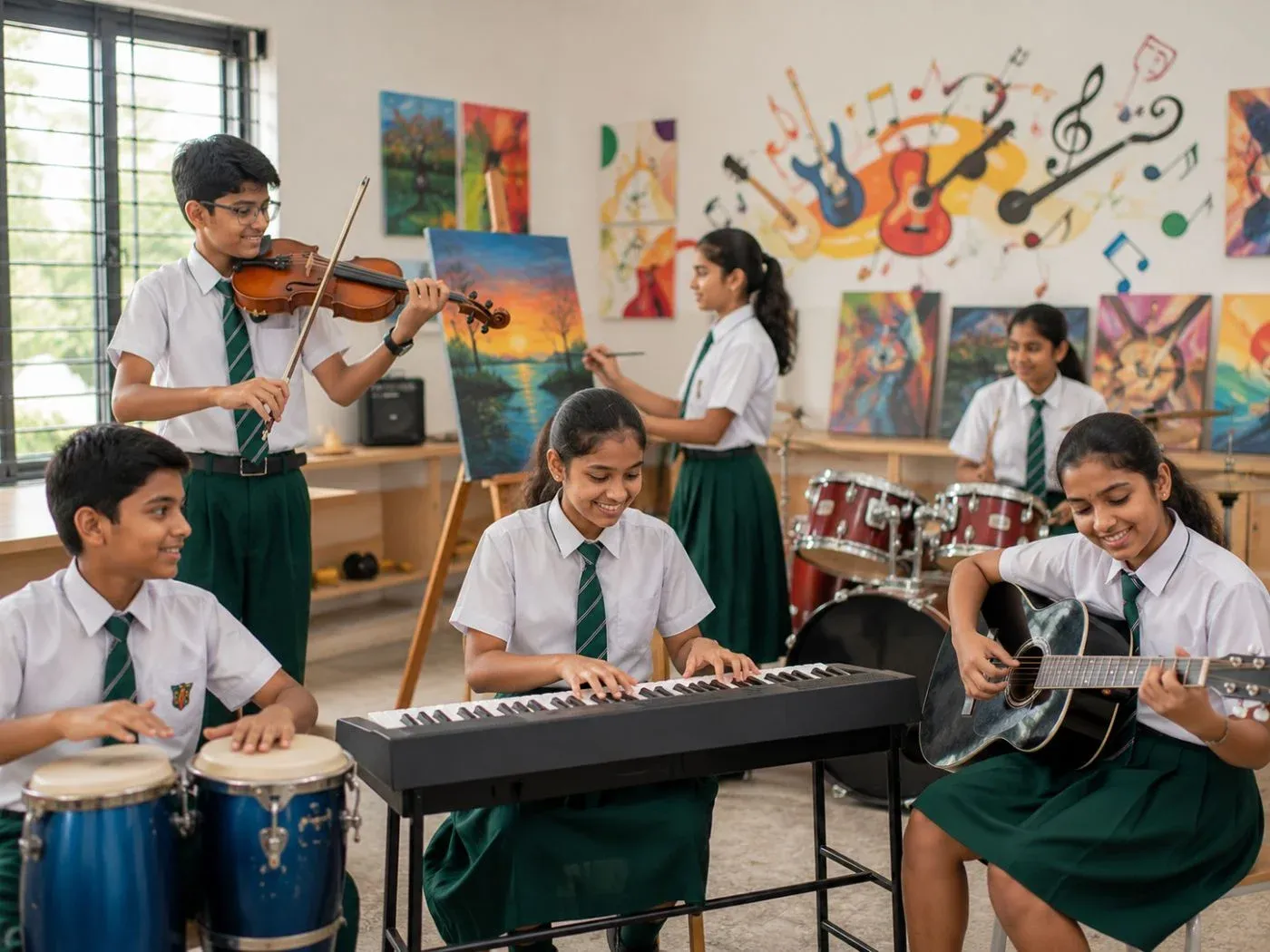 Students in the music and arts studio