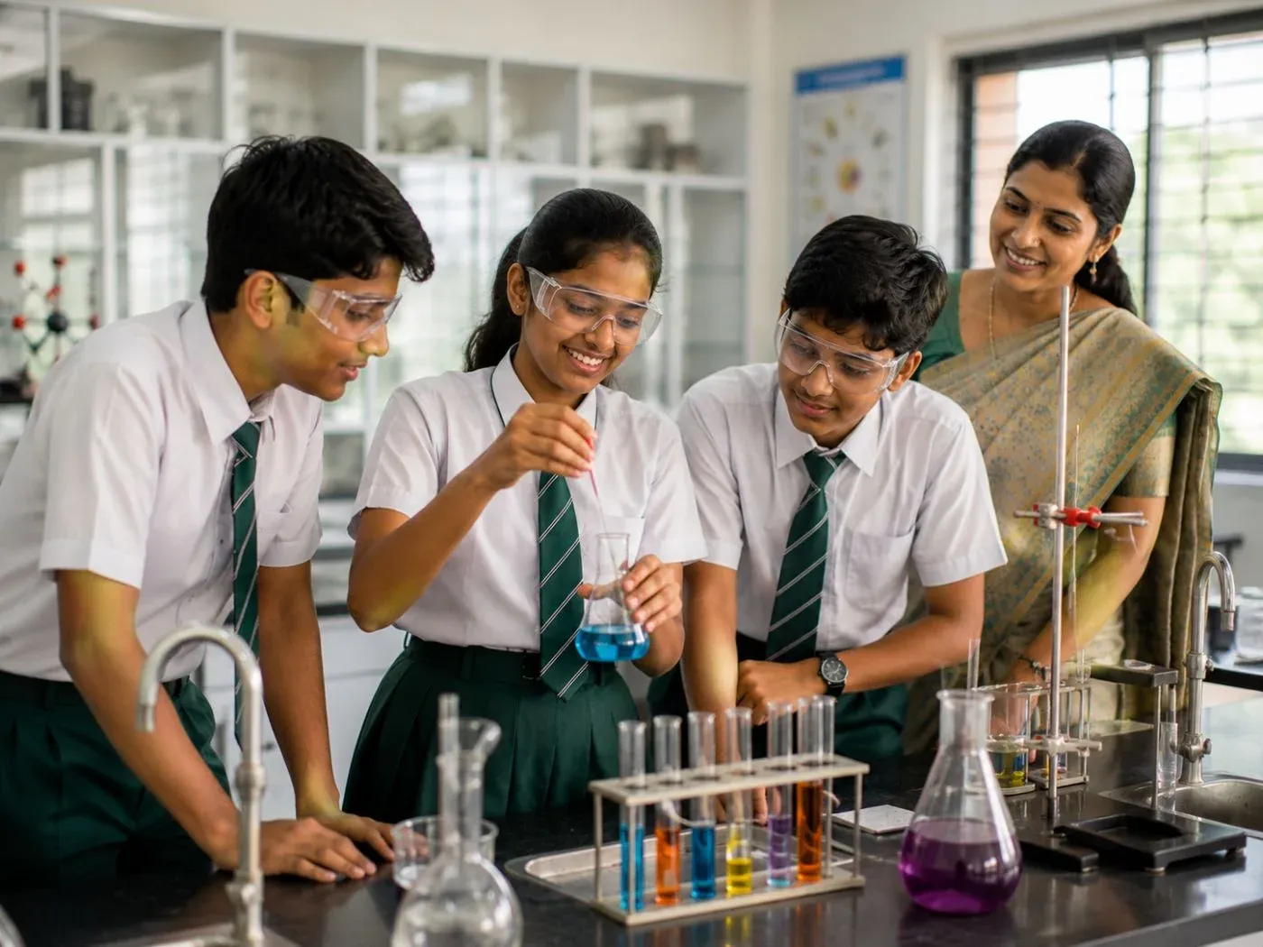 Students working in the science lab